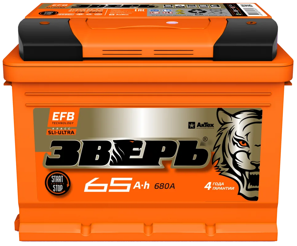Аккумулятор Зверь EFB 65 Ач обр. пол. 680А 242х175х190