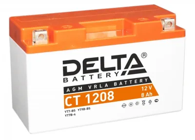 Аккумулятор для мототехники DELTA CT 1208 8Ач 130A прям. пол. 150x66x95 (YT7B-BS, YT7B-4)