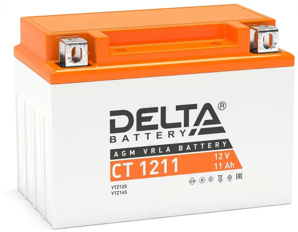 Аккумулятор для мототехники DELTA CT 1211 11Ач 210A прям. пол. 151x86x112 (YTZ12S, YTZ14S)