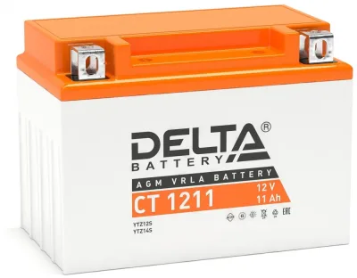 Аккумулятор для мототехники DELTA CT 1211 11Ач 210A прям. пол. 151x86x112 (YTZ12S, YTZ14S)