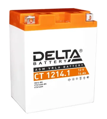 Аккумулятор для мототехники DELTA CT 1214.1 14Ач 165A прям. пол. 132x89x164 (YB14-BS, YTX14AH, YTX14AH-BS)