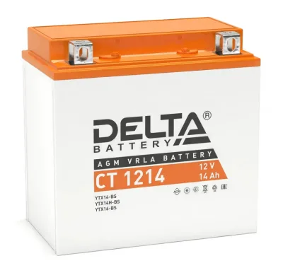 Аккумулятор для мототехники DELTA CT 1214 14Ач 200A прям. пол. 151x88x147 (YTX14-BS, YTX14H-BS, YTX16-BS, YB16B-A)