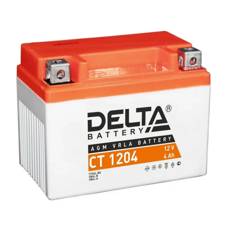 Аккумулятор для мототехники DELTA CT 1204 4Ач 50A обр. пол. 114x70x87 (YTZ5S, YTX4L-BS)