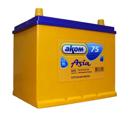 Аккумулятор АКОМ Asia 75 Ач обр. пол. 630A 261x173x220 (85D26L)