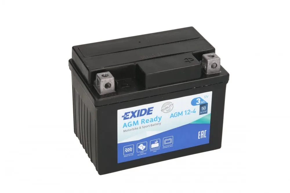 Аккумулятор для мототехники EXIDE AGM 12-4 3Ач 50A обр. пол. 113x70x85 (YTZ5S, YB4L-B, YB4L-A, YTX4L-BS)