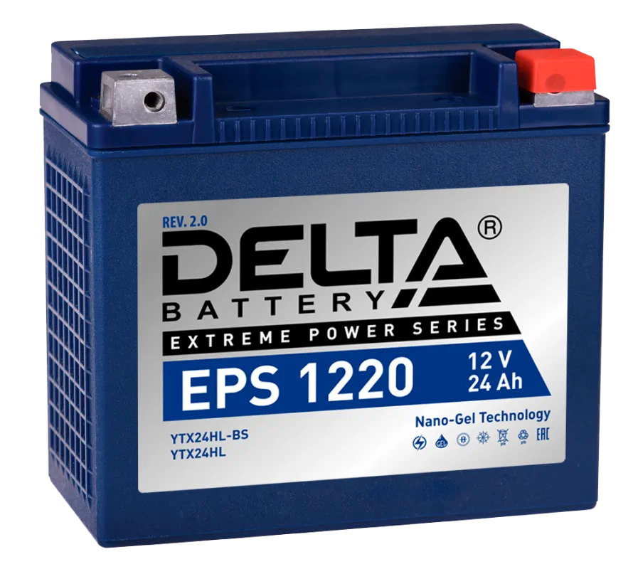 Аккумулятор для мототехники DELTA EPS 1220 20Ач 340А обр. пол. 205x87x162 (Y50-N18L-A3, YTX24HL-BS, YTX24HL)
