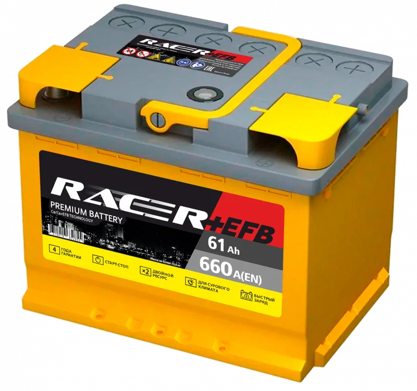 Аккумулятор RACER EFB (АКОМ) 61 Ач обр. пол. 660A 242x175x190