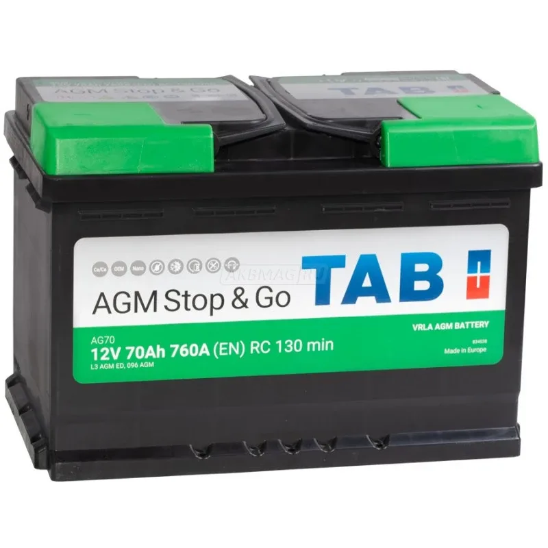 Аккумулятор TAB AGM Stop&Go 70 Ач обр. пол. 760А 278x175x190