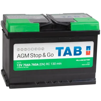 Аккумулятор TAB AGM Stop&Go 70 Ач обр. пол. 760А 278x175x190