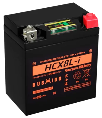 Аккумулятор для мототехники BUSHIDO AGM HCX8L-i 9,5Ач 140A обр. пол. 133x70x130 (YTX7L-BS)