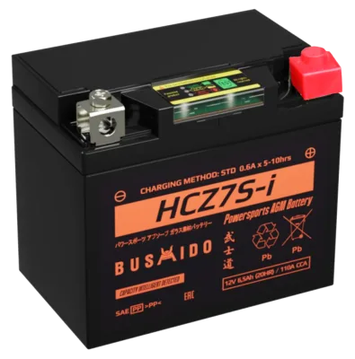 Аккумулятор для мототехники BUSHIDO AGM HCZ7S-i 6,5Ач 110A обр. пол. 113x70x105 (YTX5L-BS, YTZ7S)