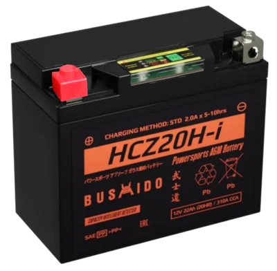 Аккумулятор для мототехники BUSHIDO AGM HCZ20H-i 22Ач 310A прям. пол. 177x88x155 (YTX20-BS, YTX20H)