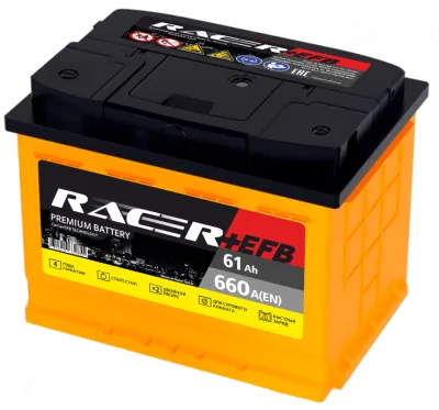 Аккумулятор RACER EFB (Kainar) 61 Ач обр. пол. 660A 242x175x190