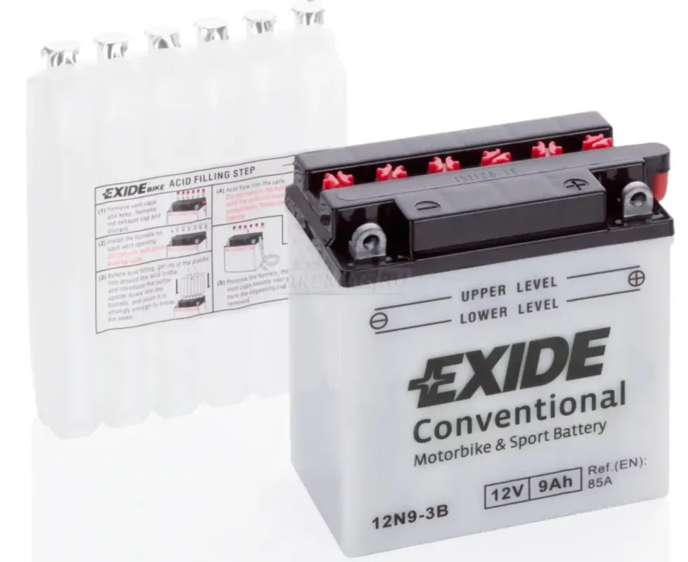 Аккумулятор для мототехники EXIDE CONVENTIONAL 12N9-3B 9Ач 85A прям. пол. 135x75x139 (12N7A-3B)