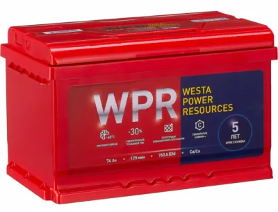 Аккумулятор WPR 6СТ 74 Ач обр. пол. 760A 278X175X175 низкий