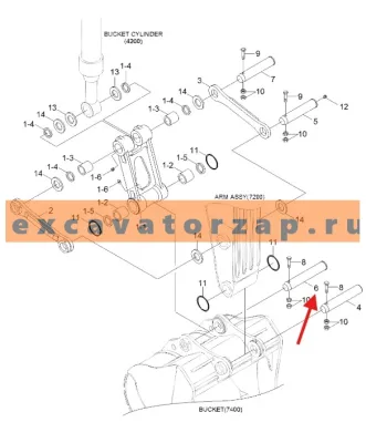 Палец 61NA-40070 (аналог, Корея) (ковш - трапеция) экскаватора HYUNDAI HX330L, HX380L, HX430L, R320LC7, R320LC7A, R320LC9, R330LC9A, R330LC9S, R330LC9SH, R360LC7, R360LC7A, R360LC9, R370LC7, R380LC9A, R380LC9SH, R390LC9, R430LC9